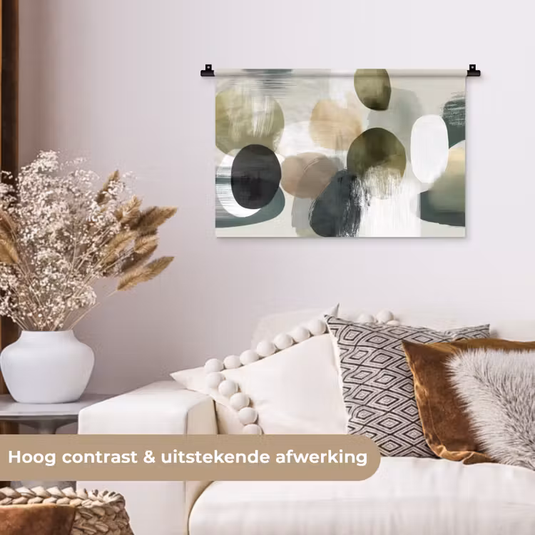 Wandkleed - Minimalistisch - Cirkels - Penseelstreken - Beige — 4