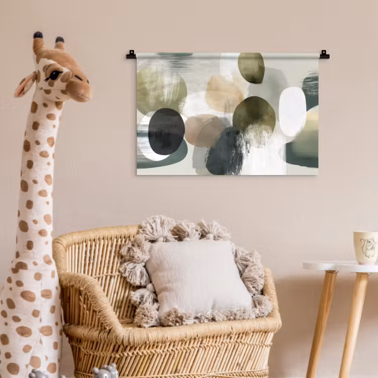 Wandkleed - Minimalistisch - Cirkels - Penseelstreken - Beige — 5
