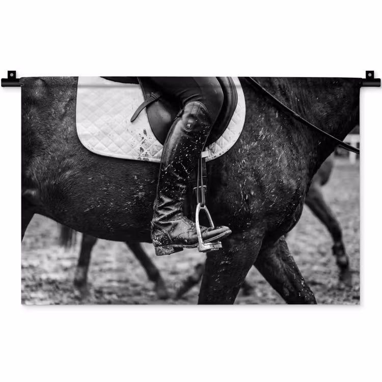 Wandkleed - Paard - Sport - Zwart - Wit — 1