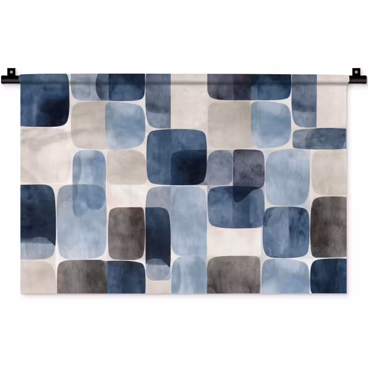 Wandkleed - Patroon - Blauw - Vierkanten — 1