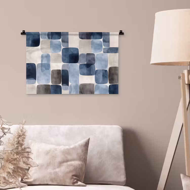 Wandkleed - Patroon - Blauw - Vierkanten — 2