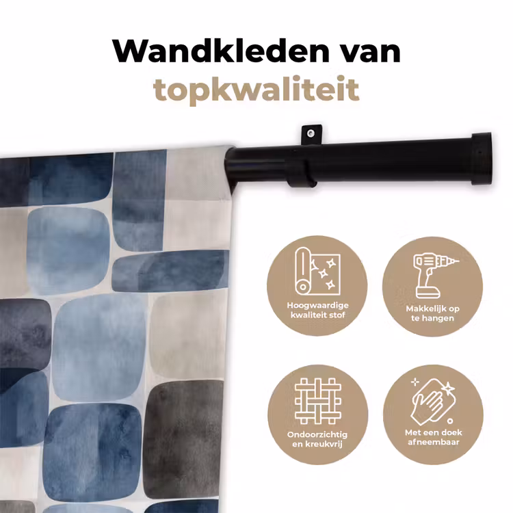 Wandkleed - Patroon - Blauw - Vierkanten — 3