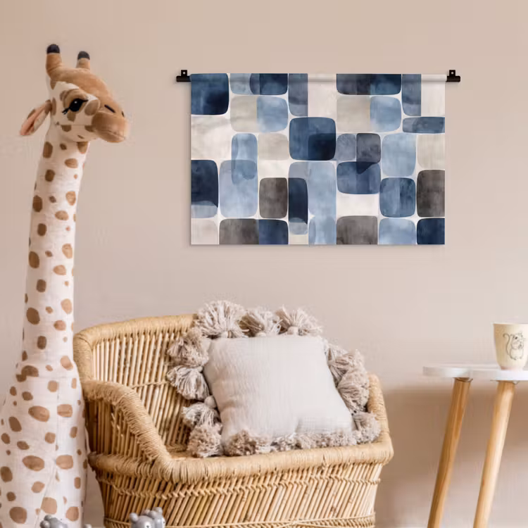 Wandkleed - Patroon - Blauw - Vierkanten — 5