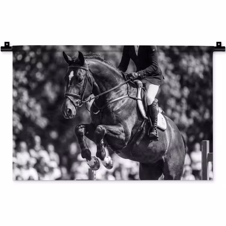 Wandkleed - Springen - Paard - Zwart - Wit — 1