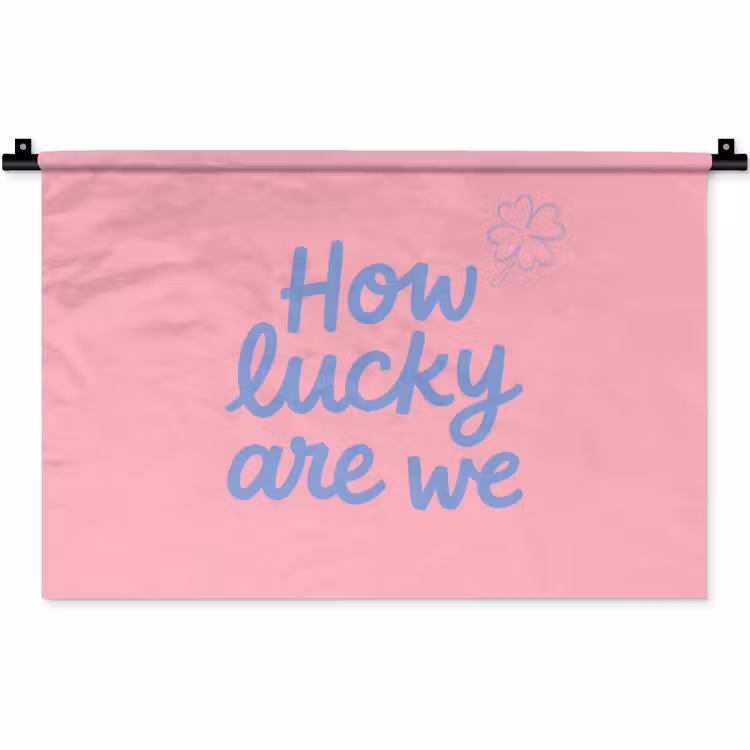 Wandkleed - How lucky are we - Klavervier - Roze - Blauw — 1