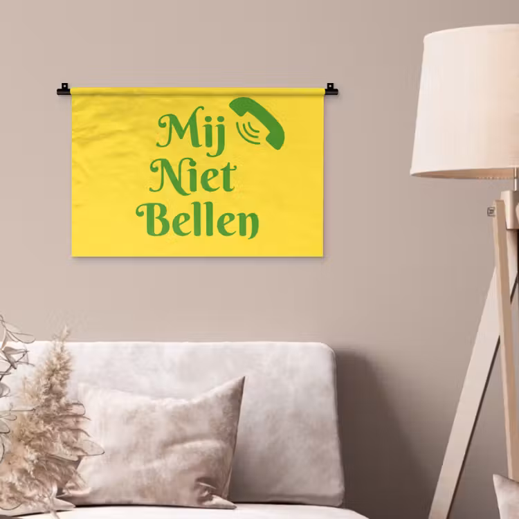 Wandkleed - Mij niet bellen - Telefoon - Geel — 2