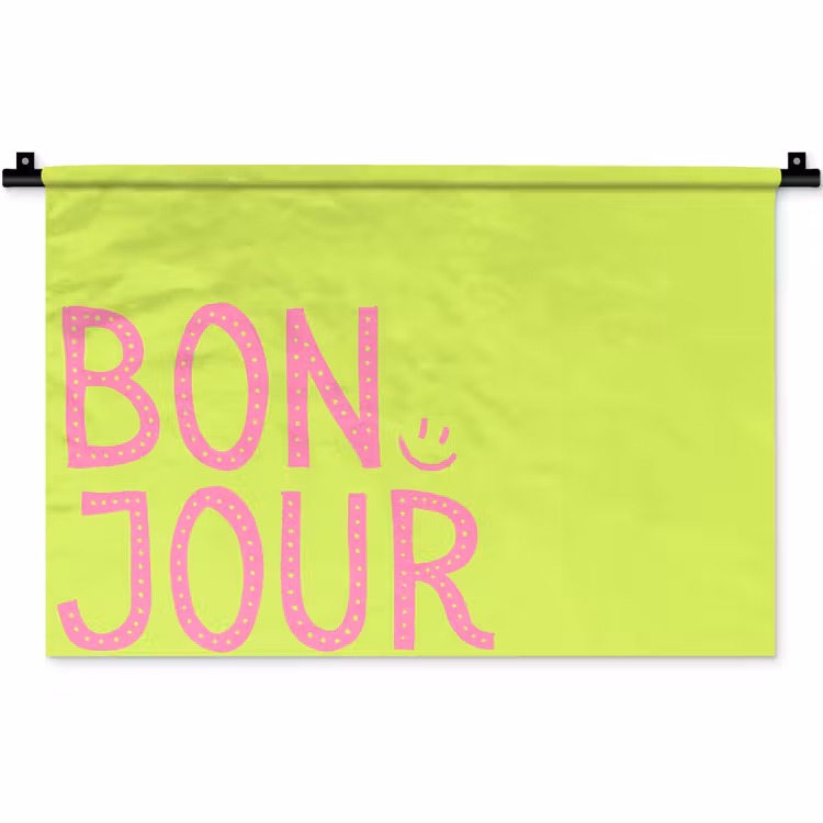 Wandkleed - Groen - Smiley - Bonjour - Roze — 1