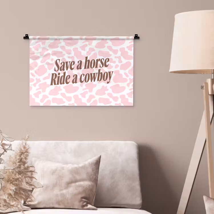 Wandkleed - Koeienprint - Roze - Cowboy - Horse — 2