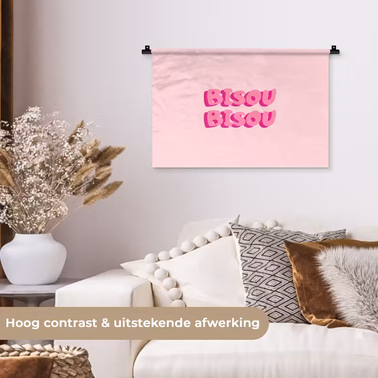Wandkleed - Bisou - Roze - Dikke letters — 4