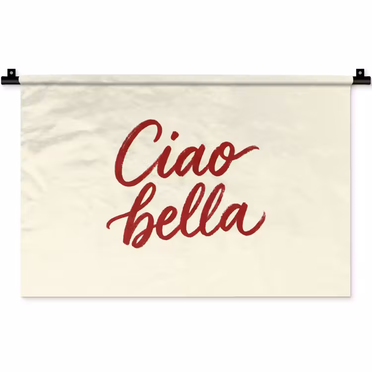 Wandkleed - Ciao bella - Rood - Wit - Minimalistisch — 1