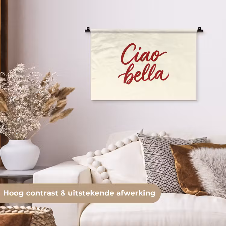 Wandkleed - Ciao bella - Rood - Wit - Minimalistisch — 4