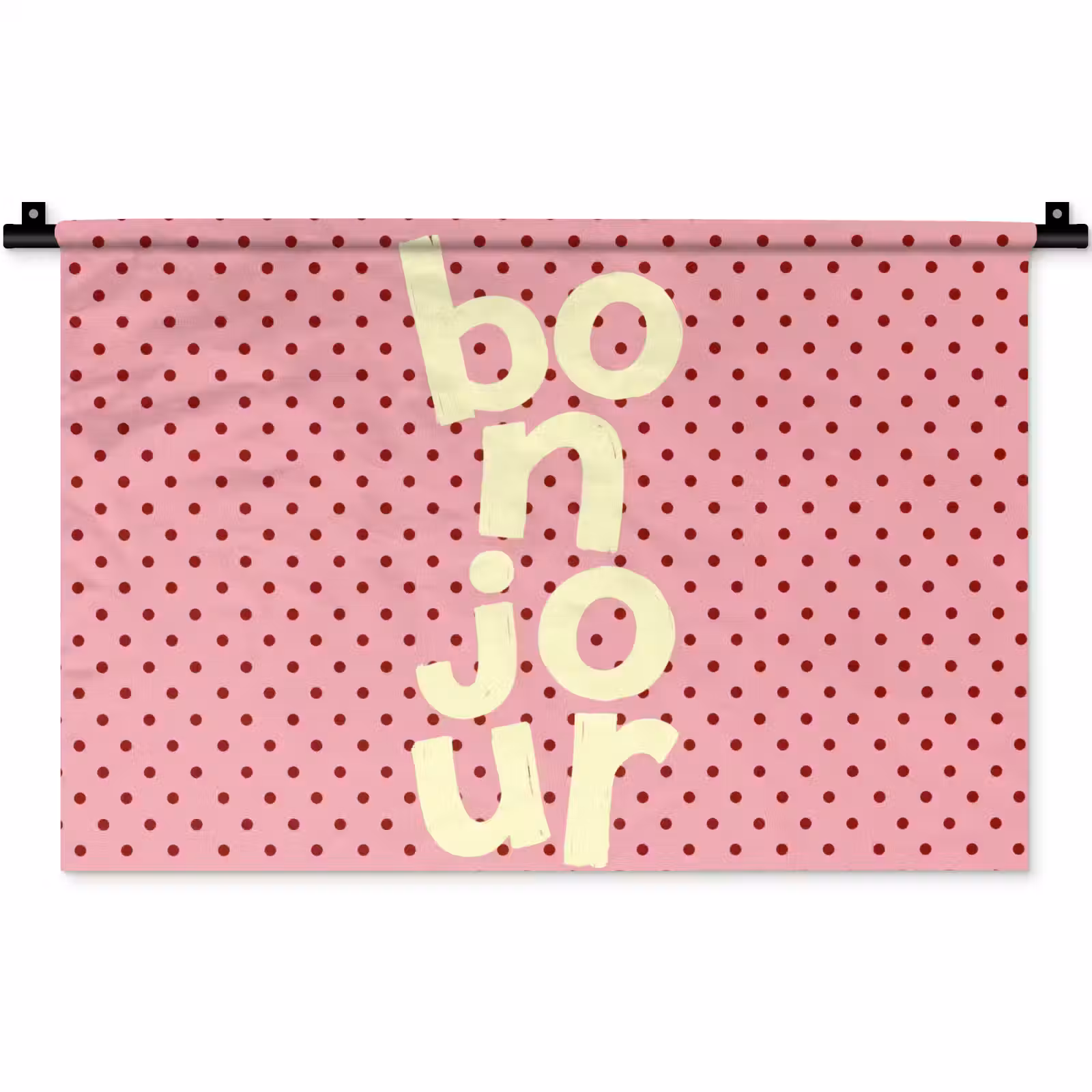 Wandkleed - Bonjour - Stippen - Roze- Geel — 1