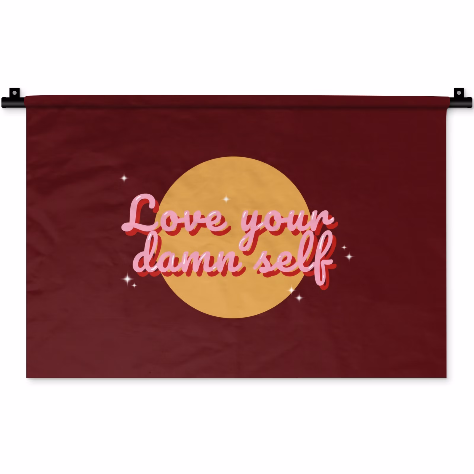 Wandkleed - love your damn self - Cirkel - Glitter - Rood — 1