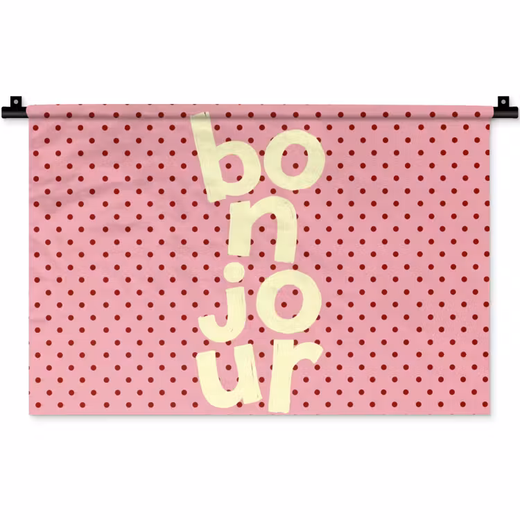 Wandkleed - Bonjour - Stippen - Roze- Geel — 1