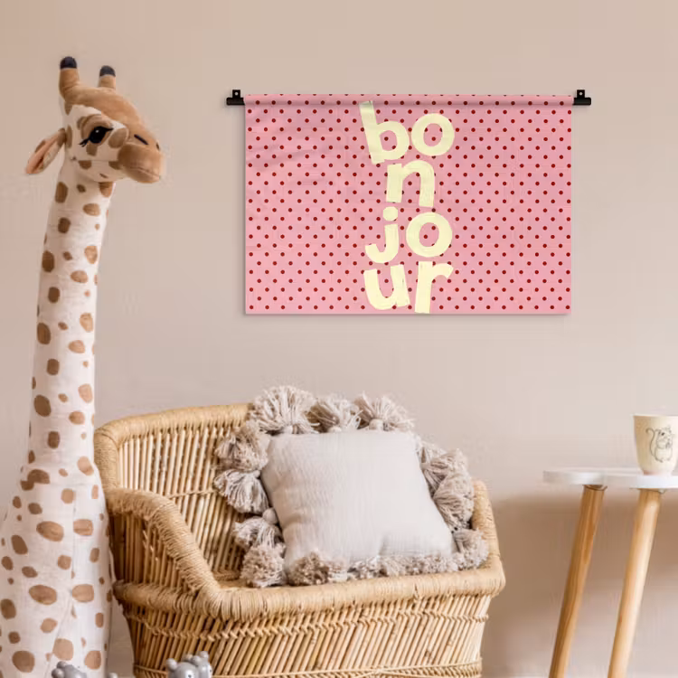 Wandkleed - Bonjour - Stippen - Roze- Geel — 5