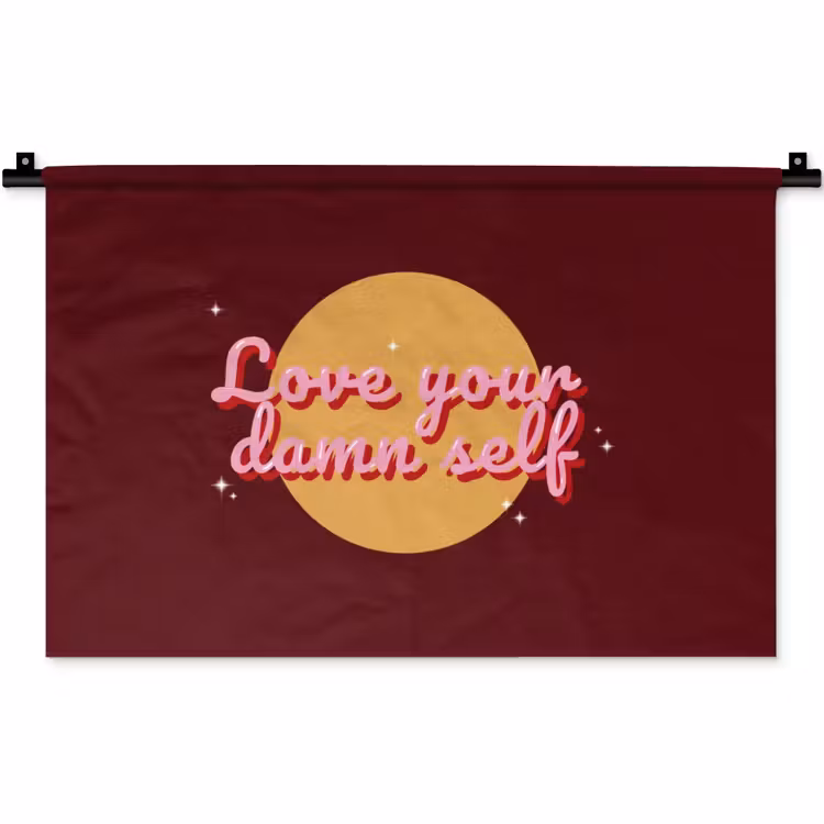 Wandkleed - love your damn self - Cirkel - Glitter - Rood — 1