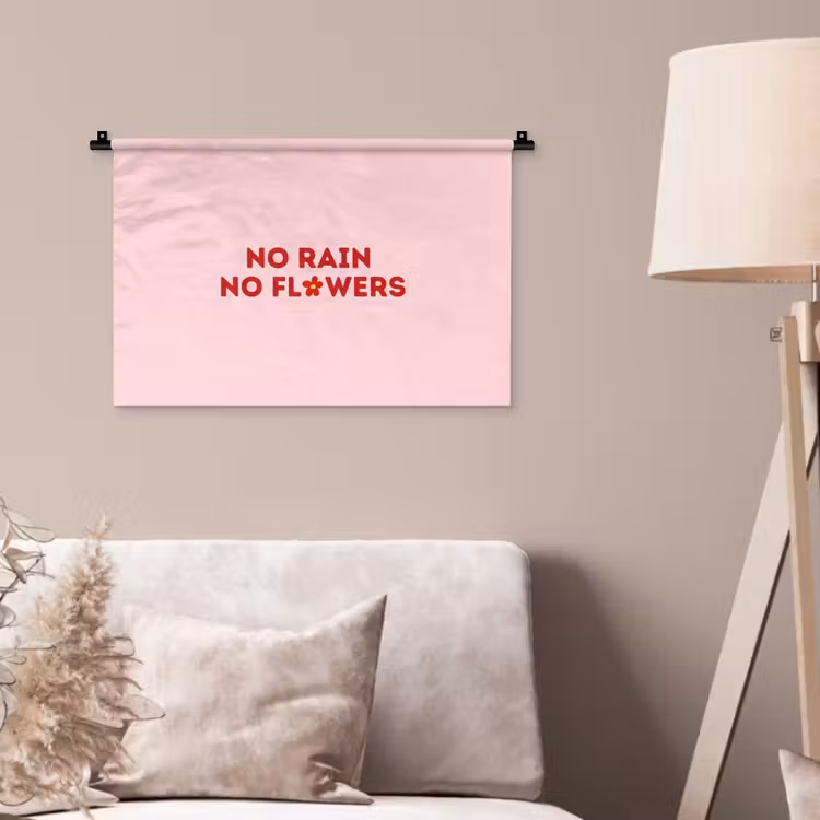 Wandkleed - No rain no flowers - Minimalistisch - Roze - Bloem — 2