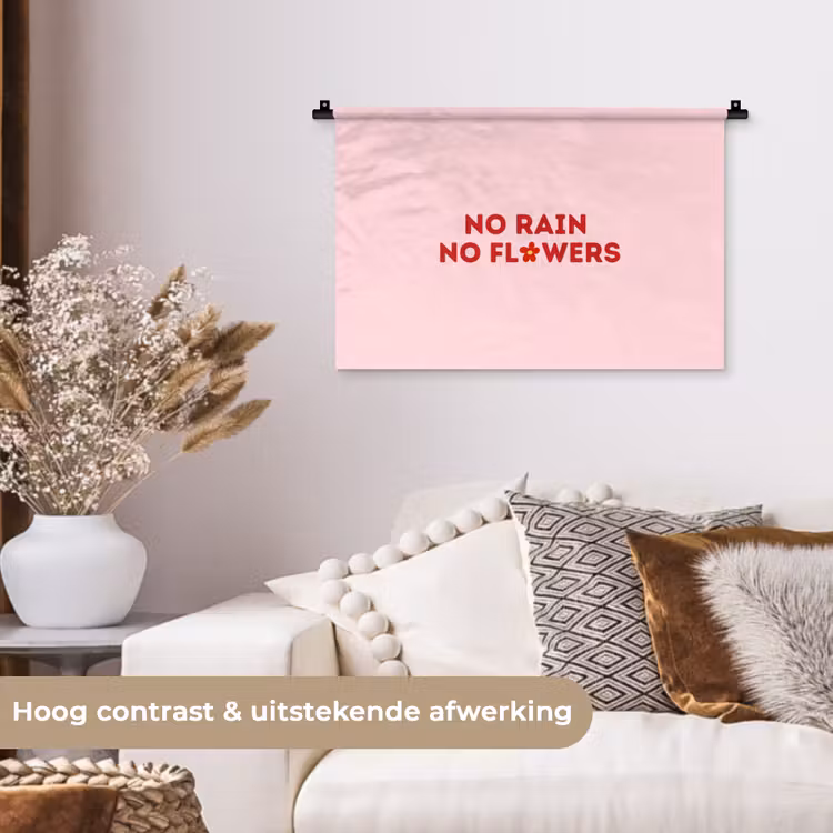 Wandkleed - No rain no flowers - Minimalistisch - Roze - Bloem — 4