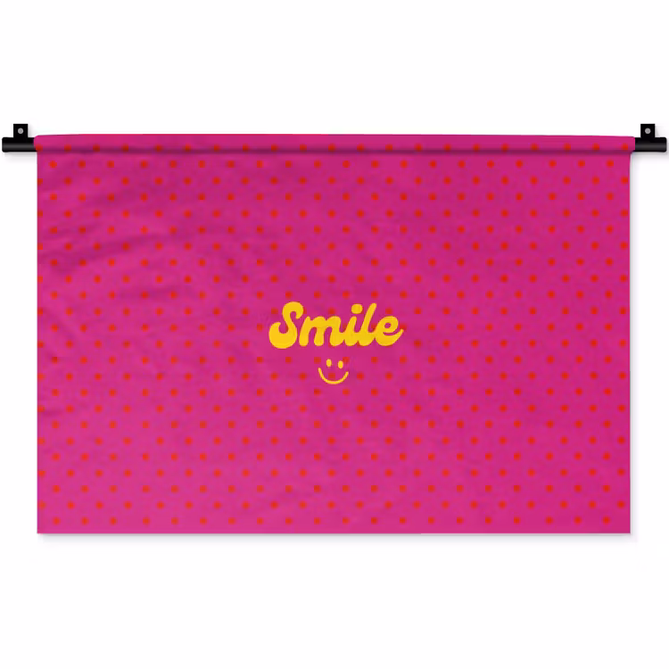 Wandkleed - Smile - Stippen - Geel - Smiley - Roze — 1