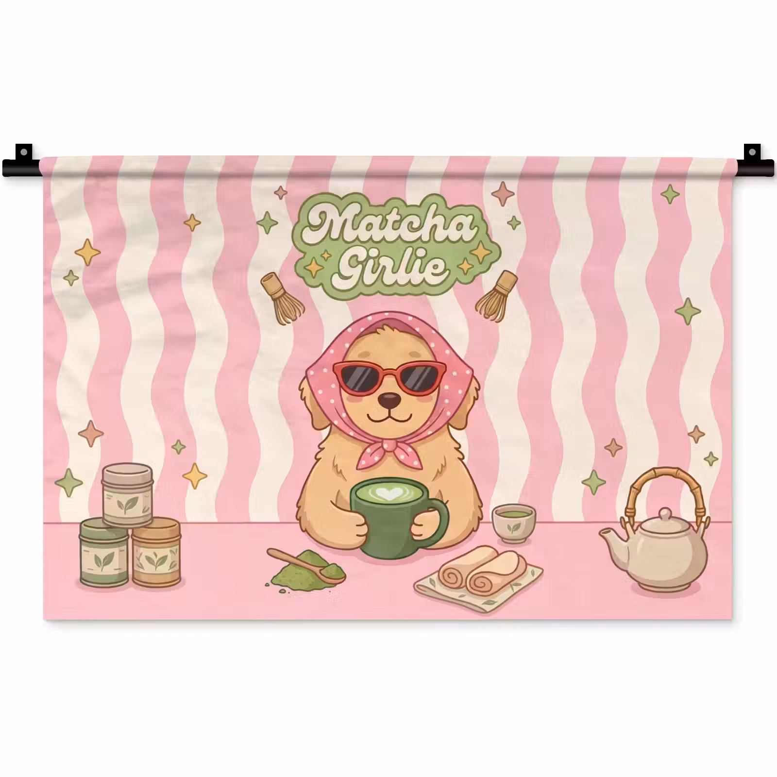 Wandkleed - Matcha - Hond - Roze - Groen — 1