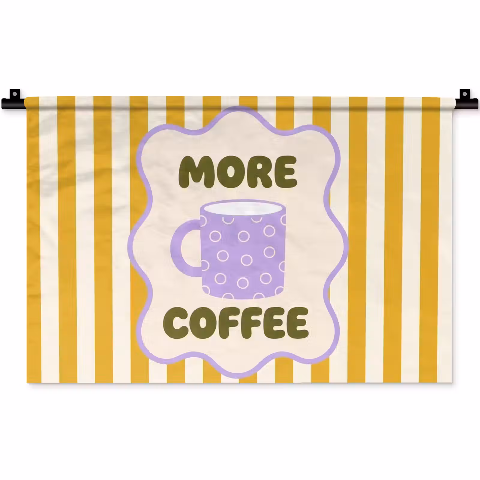 Wandkleed - More coffee - Geel - Paars - Strepen - Mok — 1