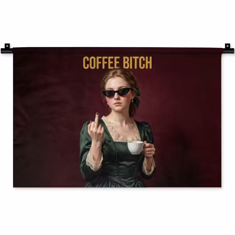 Wandkleed - Koffie - Vrouw - Middelvinger — 1