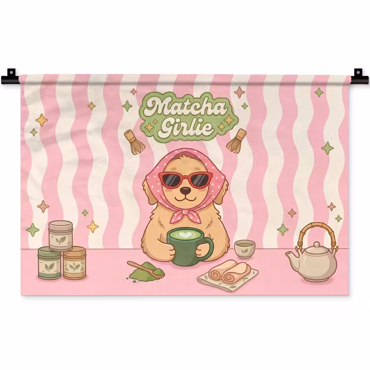Wandkleed - Matcha - Hond - Roze - Groen — 1