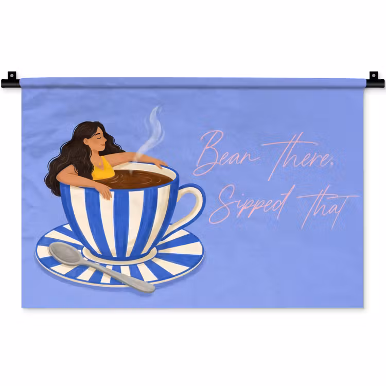 Wandkleed - Mok - Koffie - Vrouw - Paars — 1