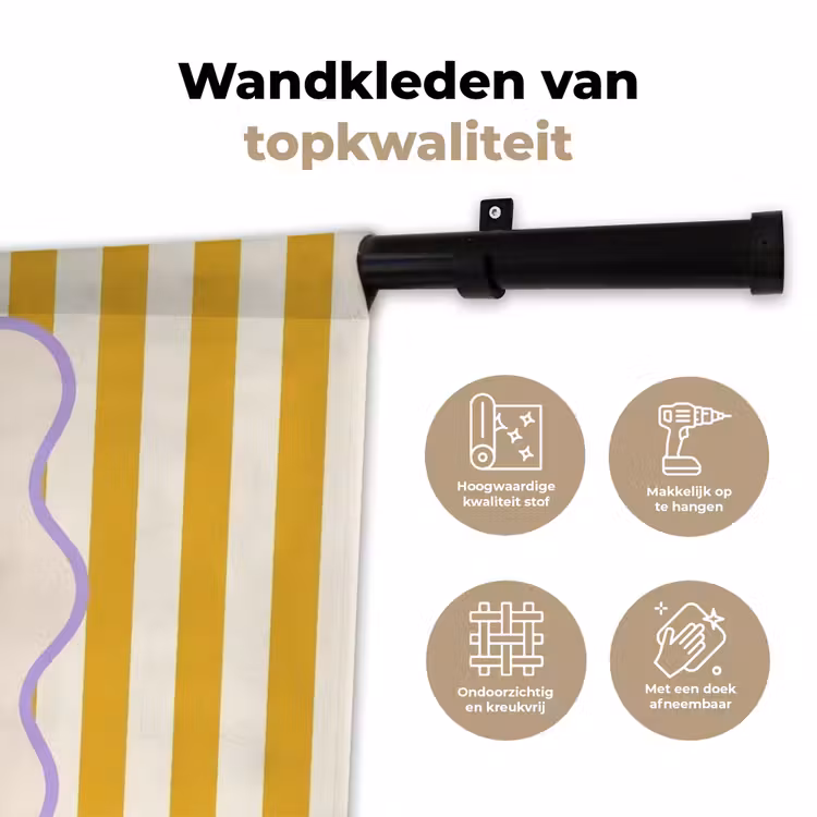 Wandkleed - More coffee - Geel - Paars - Strepen - Mok — 3