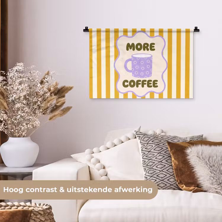 Wandkleed - More coffee - Geel - Paars - Strepen - Mok — 4