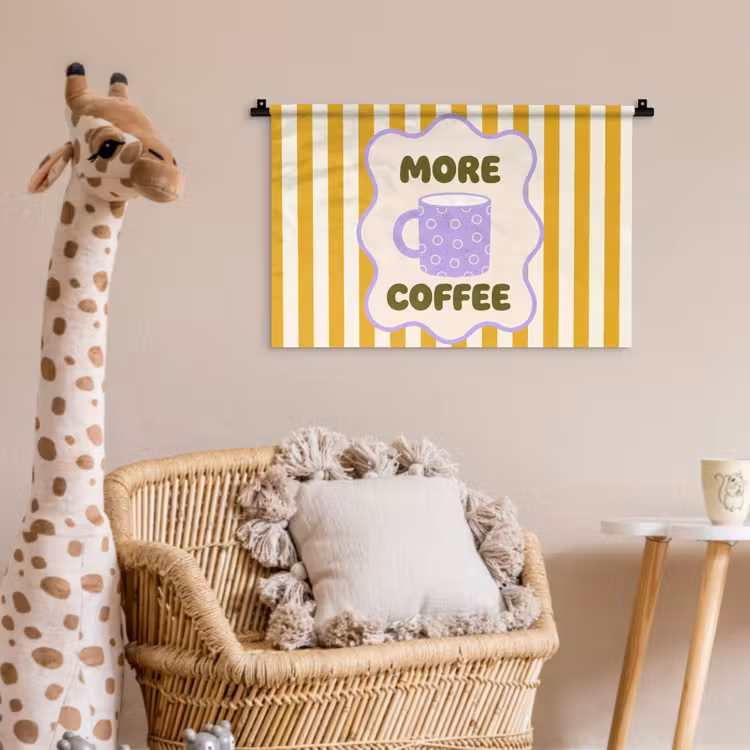 Wandkleed - More coffee - Geel - Paars - Strepen - Mok — 5