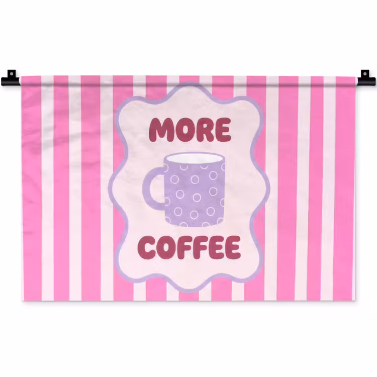 Wandkleed - More coffee - Roze - Paars - Strepen - Mok — 1