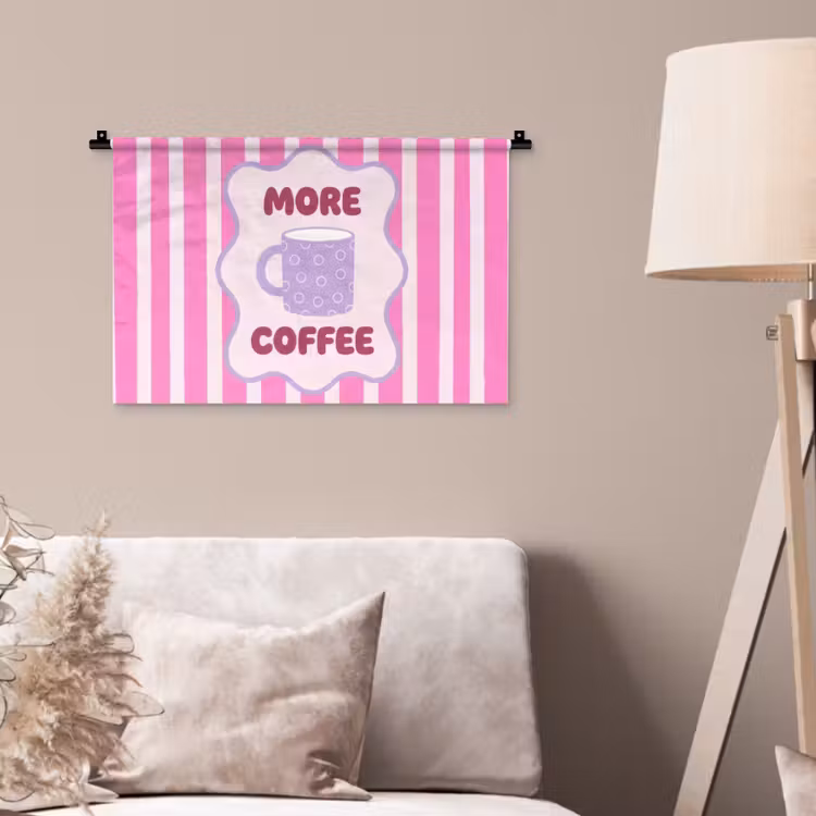 Wandkleed - More coffee - Roze - Paars - Strepen - Mok — 2