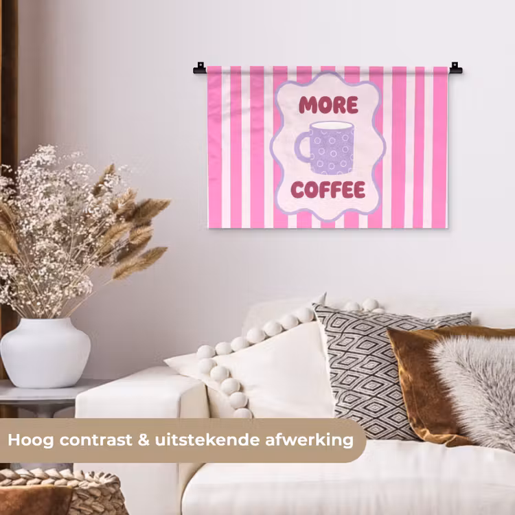 Wandkleed - More coffee - Roze - Paars - Strepen - Mok — 4