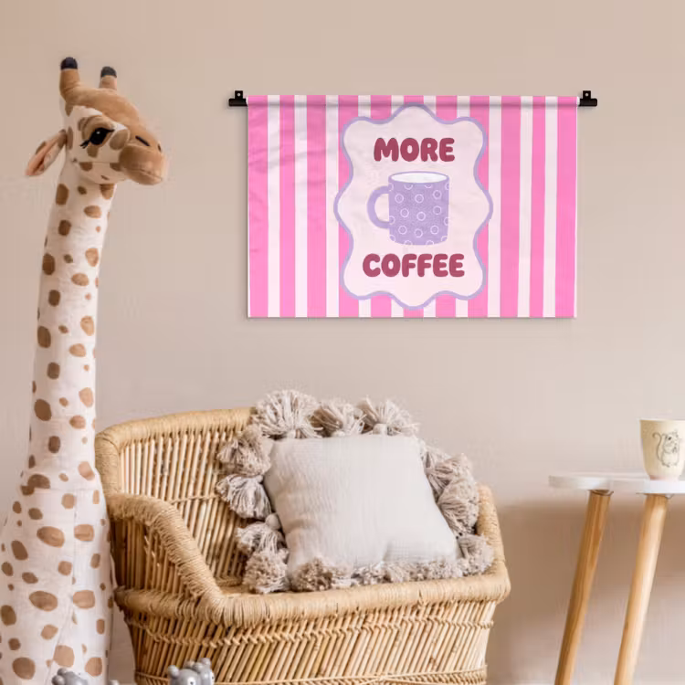Wandkleed - More coffee - Roze - Paars - Strepen - Mok — 5