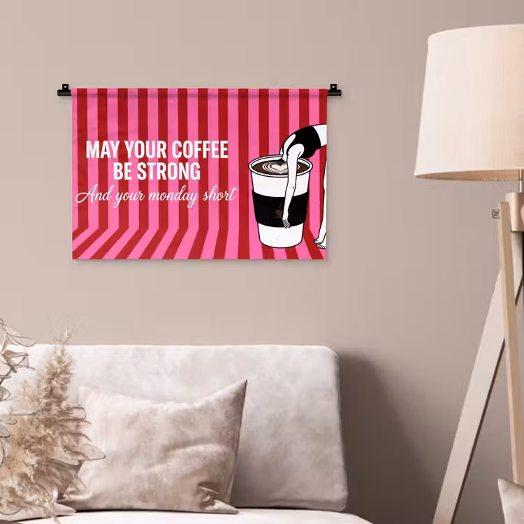 Wandkleed - Roze - Strepen - Koffie - Maandag — 2
