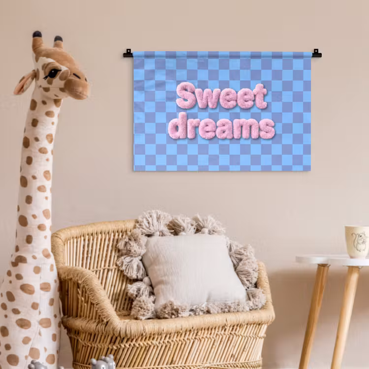 Wandkleed - Sweet dreams - Vierkanten - Roze - Blauw — 5