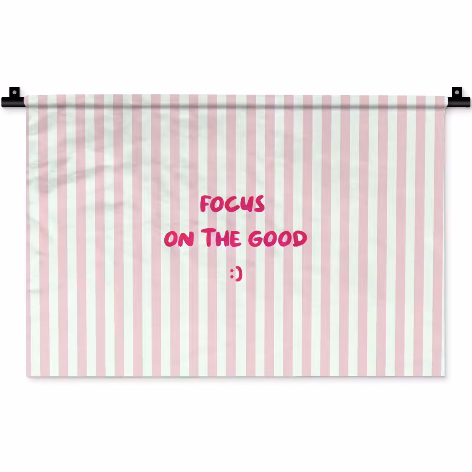 Wandkleed - Focus on the good - Strepen - Roze - Smiley — 1