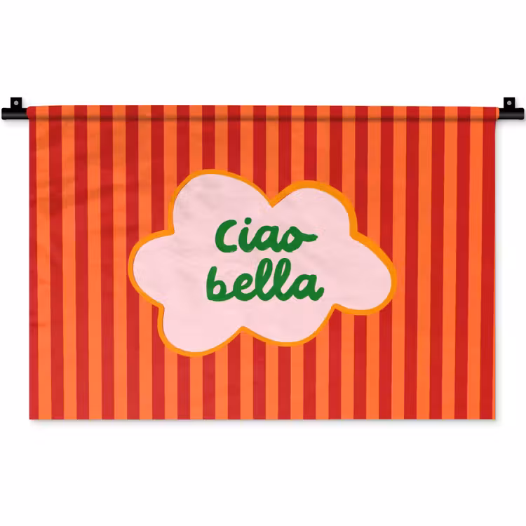 Wandkleed - Ciao bella - Tekstwolk - Strepen - Oranje — 1
