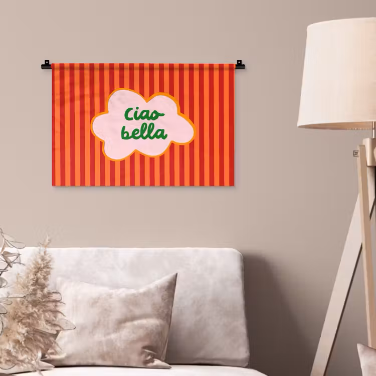 Wandkleed - Ciao bella - Tekstwolk - Strepen - Oranje — 2