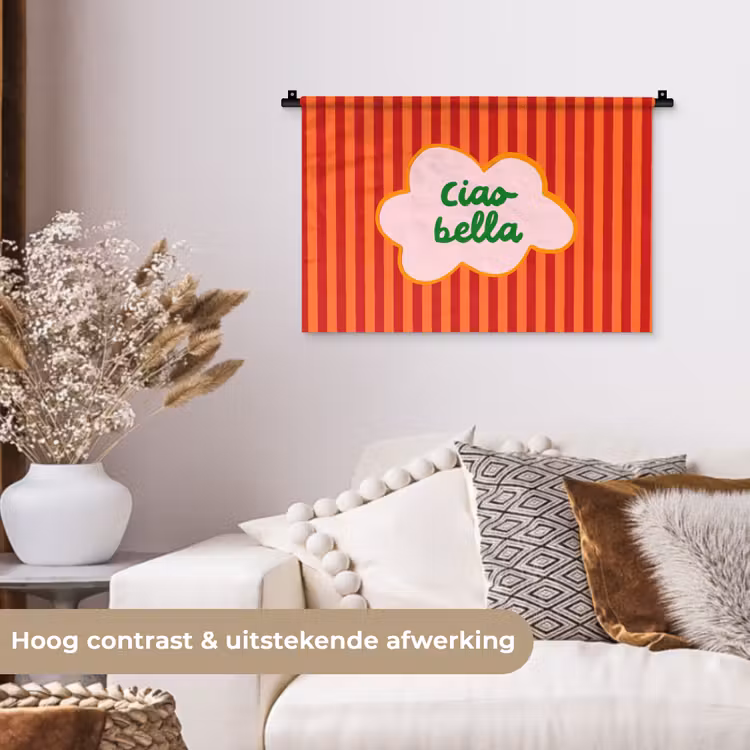 Wandkleed - Ciao bella - Tekstwolk - Strepen - Oranje — 4