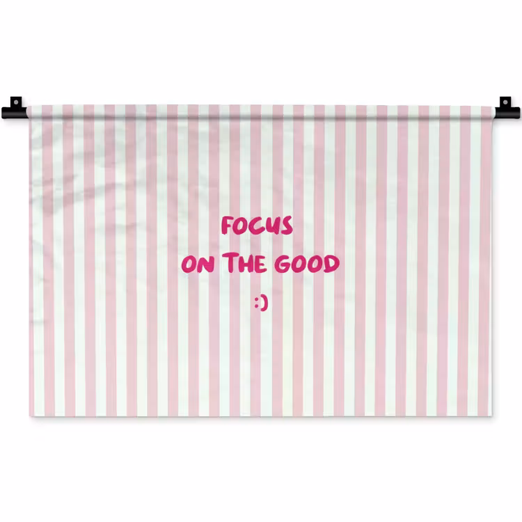 Wandkleed - Focus on the good - Strepen - Roze - Smiley — 1