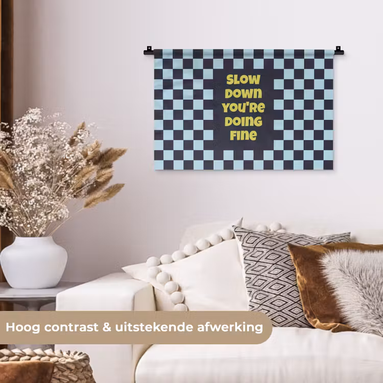 Wandkleed - Patroon - Geblok - Blauw - Slow down you're doing fine — 4