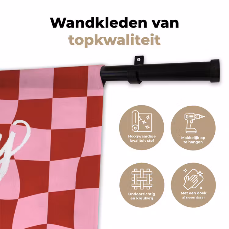 Wandkleed - Pinky up - Geblokt - Bordeauxrood — 3