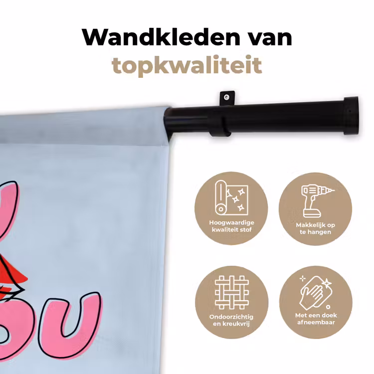 Wandkleed - Bisou - Blauw - Roze - Lippen — 3
