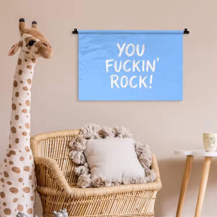 Wandkleed - Blauw - Wit - You fuckin rock — 5