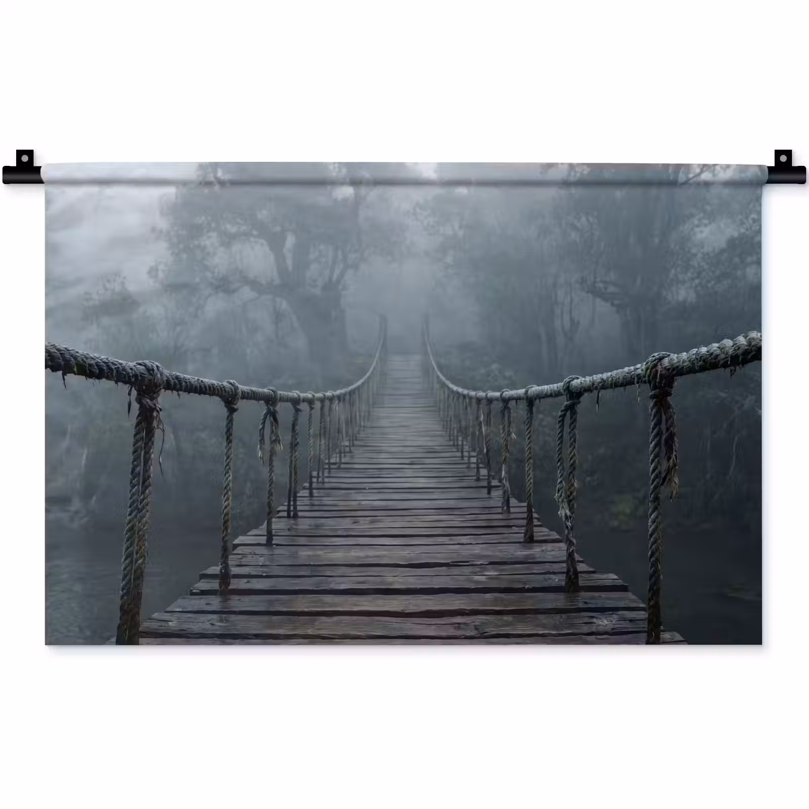 Wandkleed - Brug - Jungle - Mist - Natuur — 1