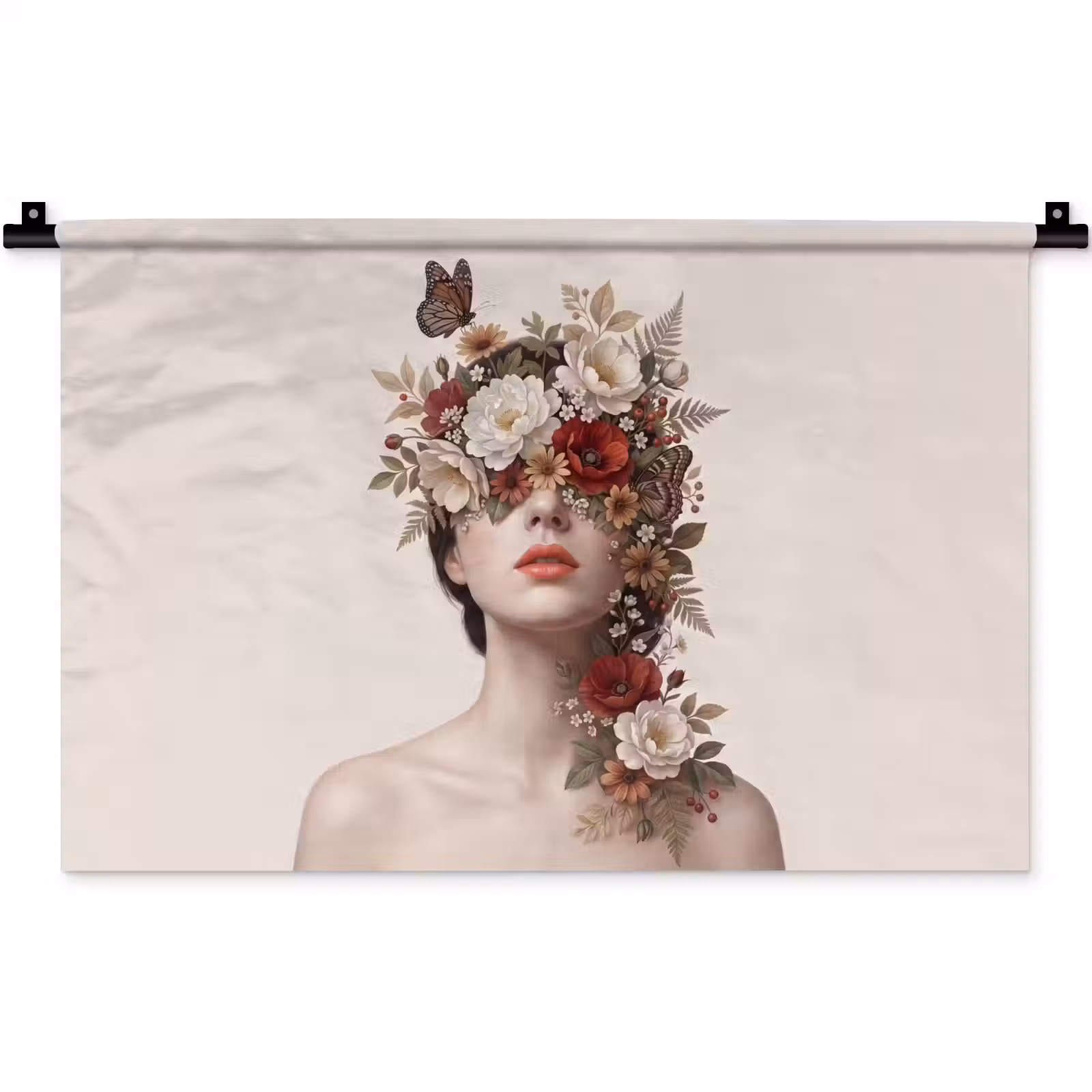 Wandkleed - Portret - Bloemen - Cremé — 1