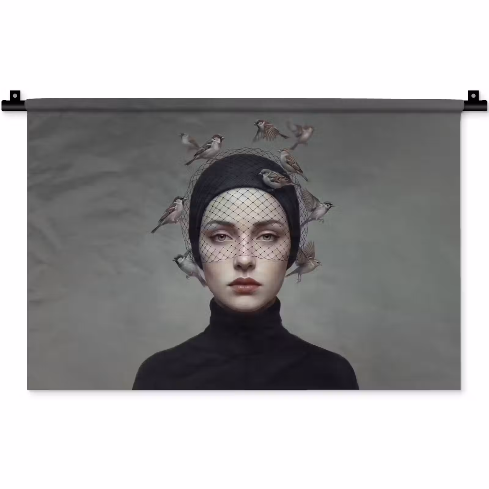 Wandkleed - Portret - Vogels - Zwart — 1