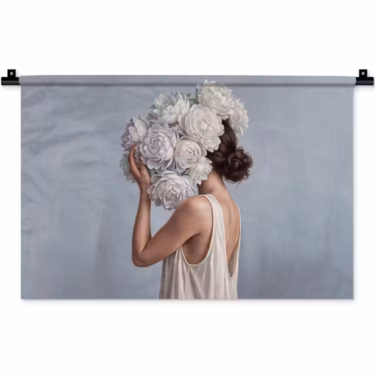 Wandkleed - Bloemen - Vrouw - Wit — 1